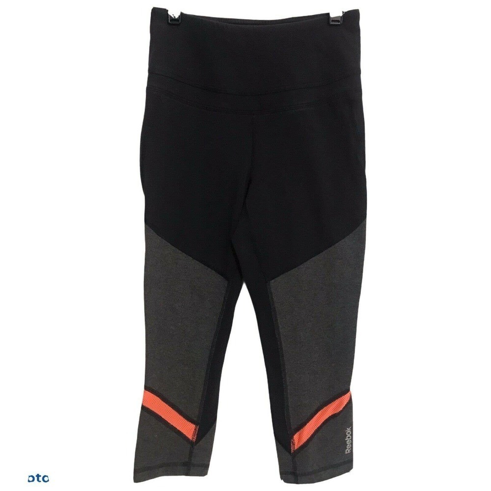 Reebok Capri Leggings Size XS Women Black Gray Athletic Cropped Fitness